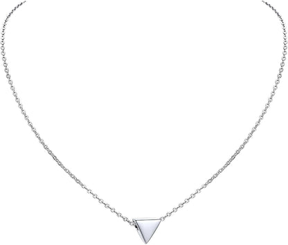 PROSILVER 925 Sterling Silver Dainty Necklace for Women, Heart/Cross/Round/Star/Moon/Triangle/Vertical,16"-18" Adjustable,Come Gift Box 05 Triangle-925 Sterling Silver / solid silver-01 non custom text