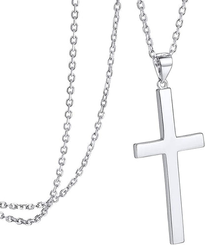 PROSILVER 925 Sterling Silver Dainty Necklace for Women, Heart/Cross/Round/Star/Moon/Triangle/Vertical,16"-18" Adjustable,Come Gift Box 08 Cross-925 Sterling Silver / solid silver-01 non custom text