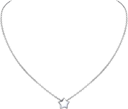 PROSILVER 925 Sterling Silver Dainty Necklace for Women, Heart/Cross/Round/Star/Moon/Triangle/Vertical,16"-18" Adjustable,Come Gift Box 03 Star-925 Sterling Silver / solid silver-01 non custom text