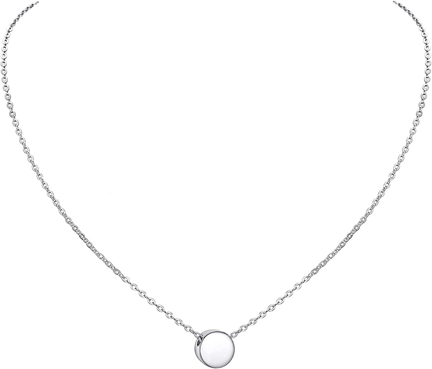 PROSILVER 925 Sterling Silver Dainty Necklace for Women, Heart/Cross/Round/Star/Moon/Triangle/Vertical,16"-18" Adjustable,Come Gift Box 02 Round-925 Sterling Silver / solid silver-01 non custom text