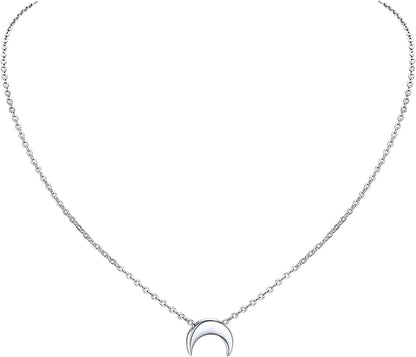 PROSILVER 925 Sterling Silver Dainty Necklace for Women, Heart/Cross/Round/Star/Moon/Triangle/Vertical,16"-18" Adjustable,Come Gift Box 04 Moon-925 Sterling Silver / solid silver-01 non custom text