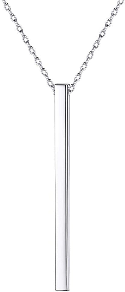 PROSILVER 925 Sterling Silver Dainty Necklace for Women, Heart/Cross/Round/Star/Moon/Triangle/Vertical,16"-18" Adjustable,Come Gift Box 06 Vertical Bar-925 Sterling Silver / solid silver-01 non custom text