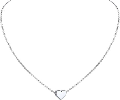 PROSILVER 925 Sterling Silver Dainty Necklace for Women, Heart/Cross/Round/Star/Moon/Triangle/Vertical,16"-18" Adjustable,Come Gift Box 01 Heart-925 Sterling Silver / solid silver-01 non custom text
