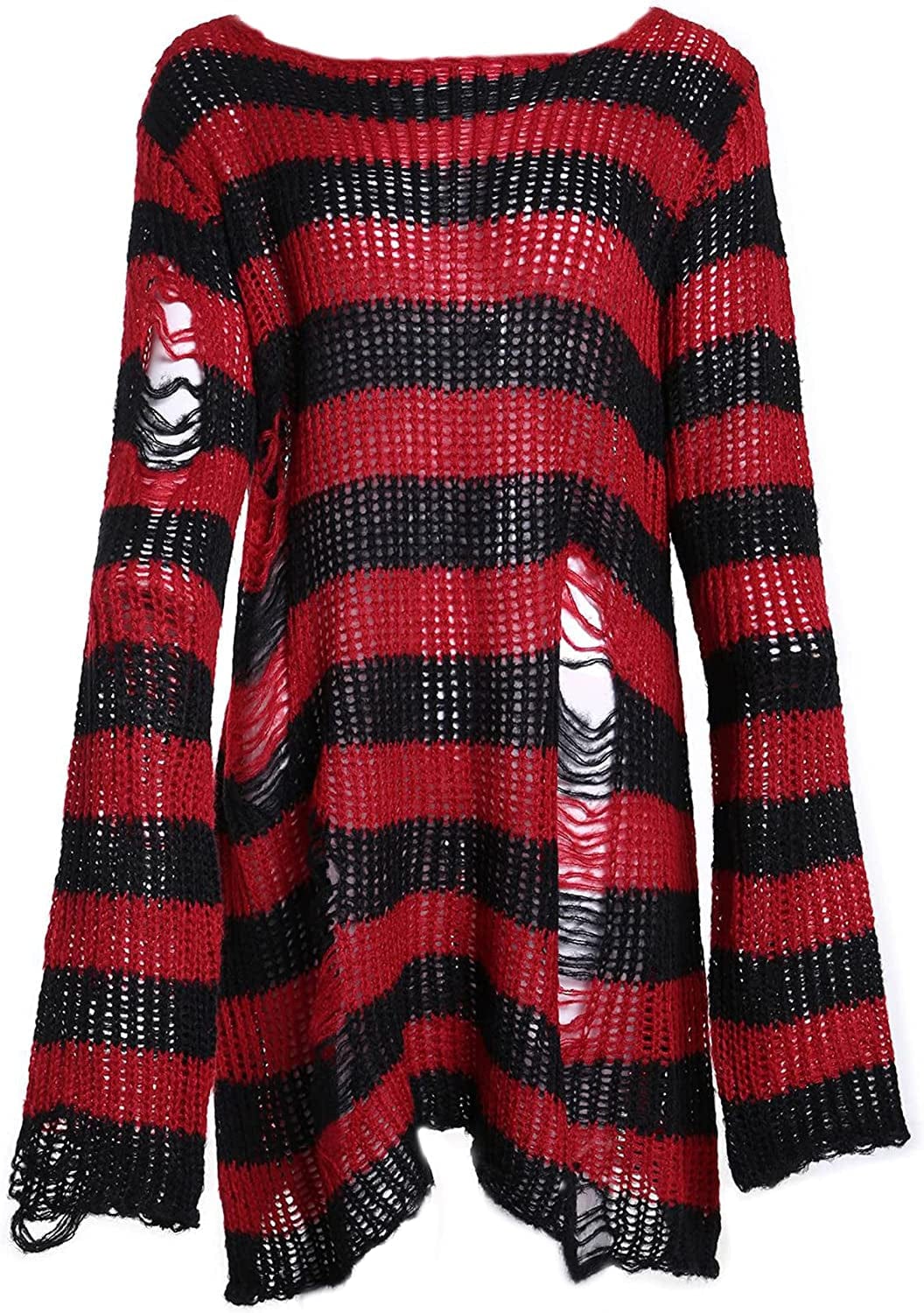 Punk Gothic Sweater for Women Men Hollow Out Loose Knit Pullover Tops Red / Medium