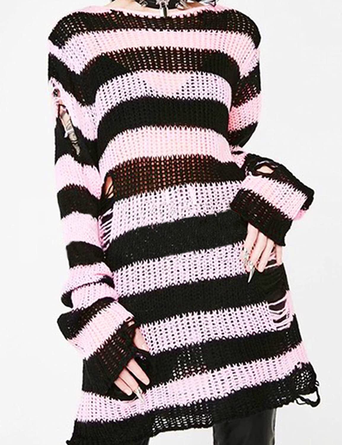 Punk Gothic Sweater for Women Men Hollow Out Loose Knit Pullover Tops
