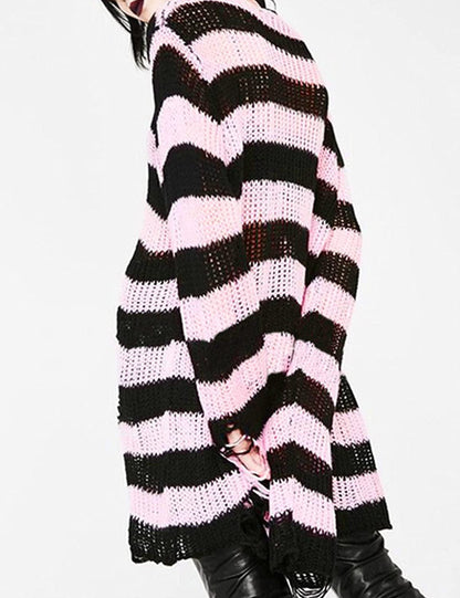 Punk Gothic Sweater for Women Men Hollow Out Loose Knit Pullover Tops