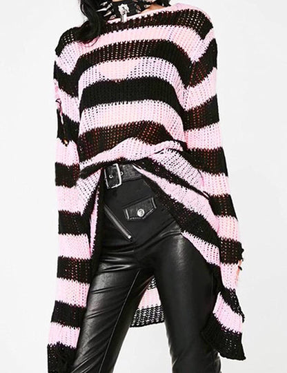 Punk Gothic Sweater for Women Men Hollow Out Loose Knit Pullover Tops
