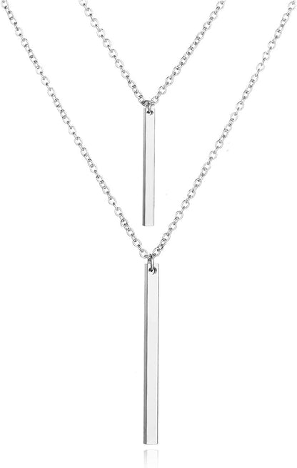 Punk Simple Style Gold/Silver Plated Lightning Long Exaggerated Square Geometric Stick Drop Dangle Earring for Women F-b:Silver layered bar necklacee