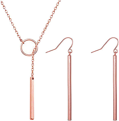 Punk Simple Style Gold/Silver Plated Lightning Long Exaggerated Square Geometric Stick Drop Dangle Earring for Women D-rose gold necklace earrings set