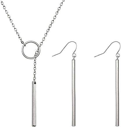 Punk Simple Style Gold/Silver Plated Lightning Long Exaggerated Square Geometric Stick Drop Dangle Earring for Women C-silver earrings set