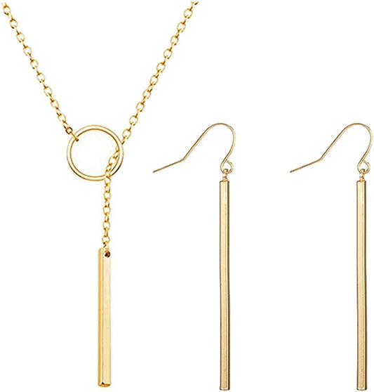Punk Simple Style Gold/Silver Plated Lightning Long Exaggerated Square Geometric Stick Drop Dangle Earring for Women B-gold necklace earrings set