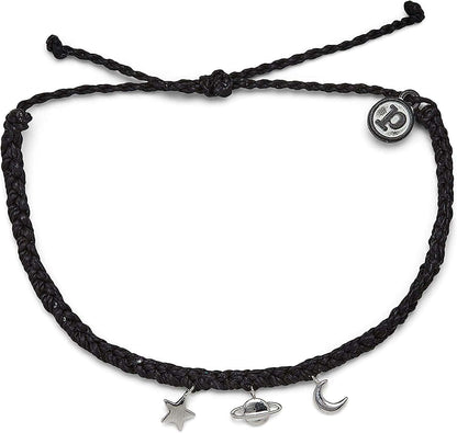 Pura Vida Silver or Rose Gold Cosmic Charms Bracelet - 100% Waterproof, Adjustable Band - Brand Charm Apparel & Accessories > Jewelry > Bracelets Pura Vida Black  