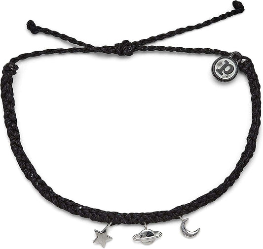 Pura Vida Silver or Rose Gold Cosmic Charms Bracelet - 100% Waterproof, Adjustable Band - Brand Charm Apparel & Accessories > Jewelry > Bracelets Pura Vida Black  