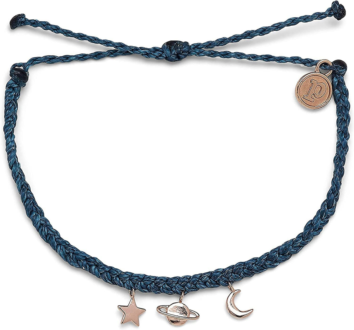 Pura Vida Silver or Rose Gold Cosmic Charms Bracelet - 100% Waterproof, Adjustable Band - Brand Charm Apparel & Accessories > Jewelry > Bracelets Pura Vida Stormy Blue  