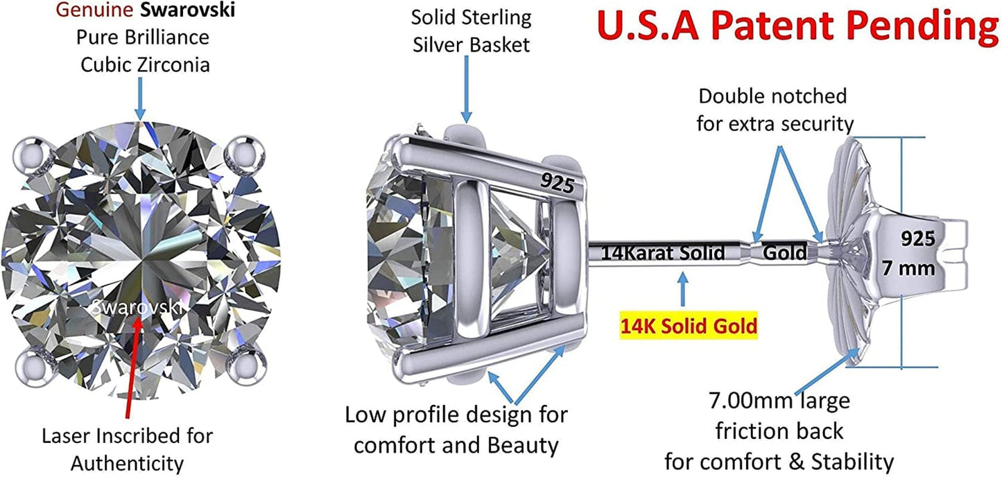 Pure Brilliance 4 Prong 2.00Cttw Stud Earrings & 1.50Ct Solitaire Necklace Jewelry Set (W)