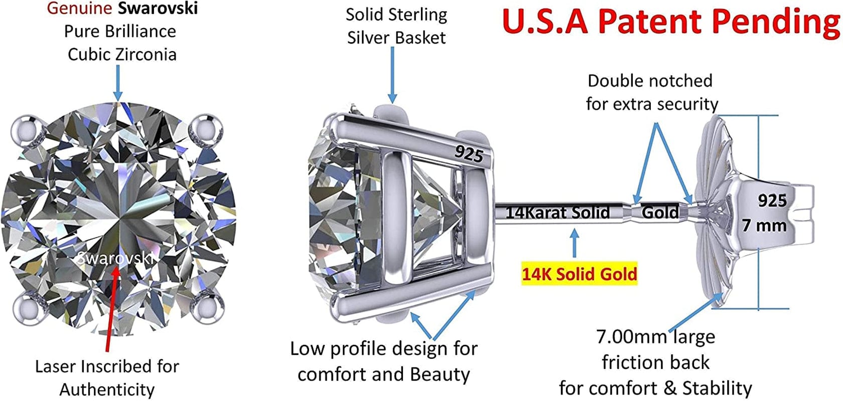 Pure Brilliance 4 Prong 2.00Cttw Stud Earrings & 1.50Ct Solitaire Necklace Jewelry Set (W)