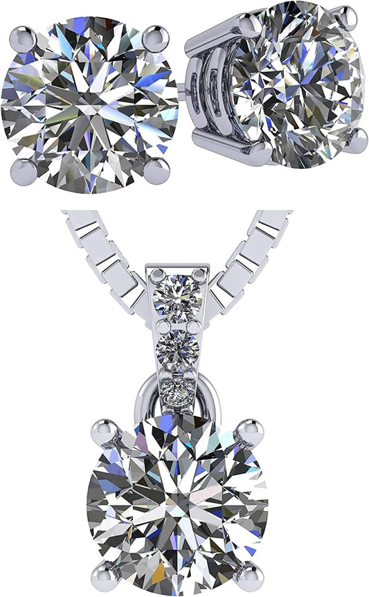 Pure Brilliance 4 Prong 2.00Cttw Stud Earrings & 1.50Ct Solitaire Necklace Jewelry Set (W)
