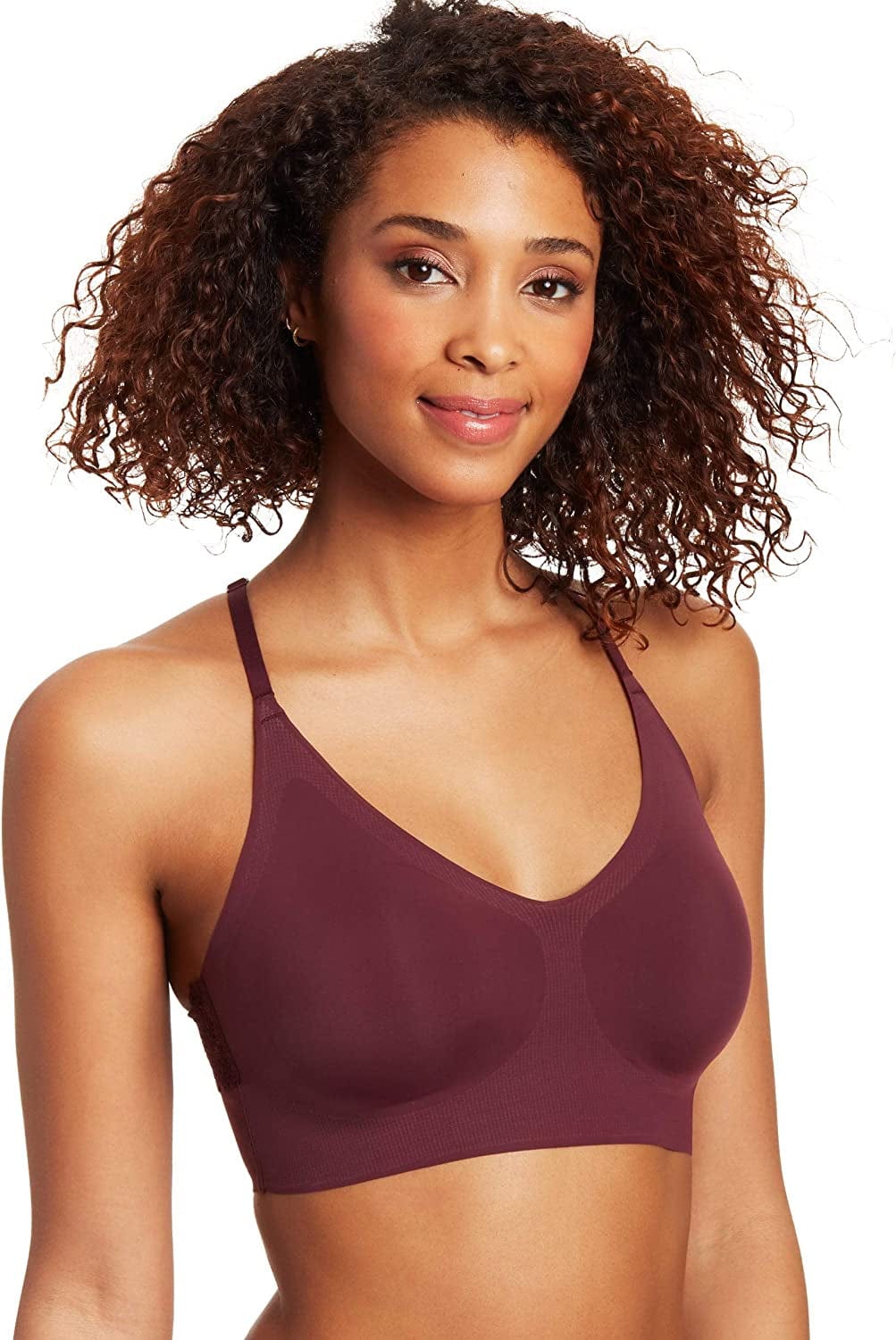Pure Comfort Lace Bralette, Padded Pullover Wireless Bra, Our Best Bralette with Racerback Rich Maroon / Small