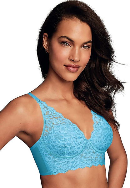 Pure Comfort Lace Bralette, Padded Wireless Bra, Convertible Longline Halter Bralette with Soft Foam Cups Sapphire Blue / 34B