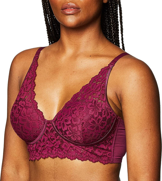 Pure Comfort Lace Bralette, Padded Wireless Bra, Convertible Longline Halter Bralette with Soft Foam Cups Galactic Red / 34B