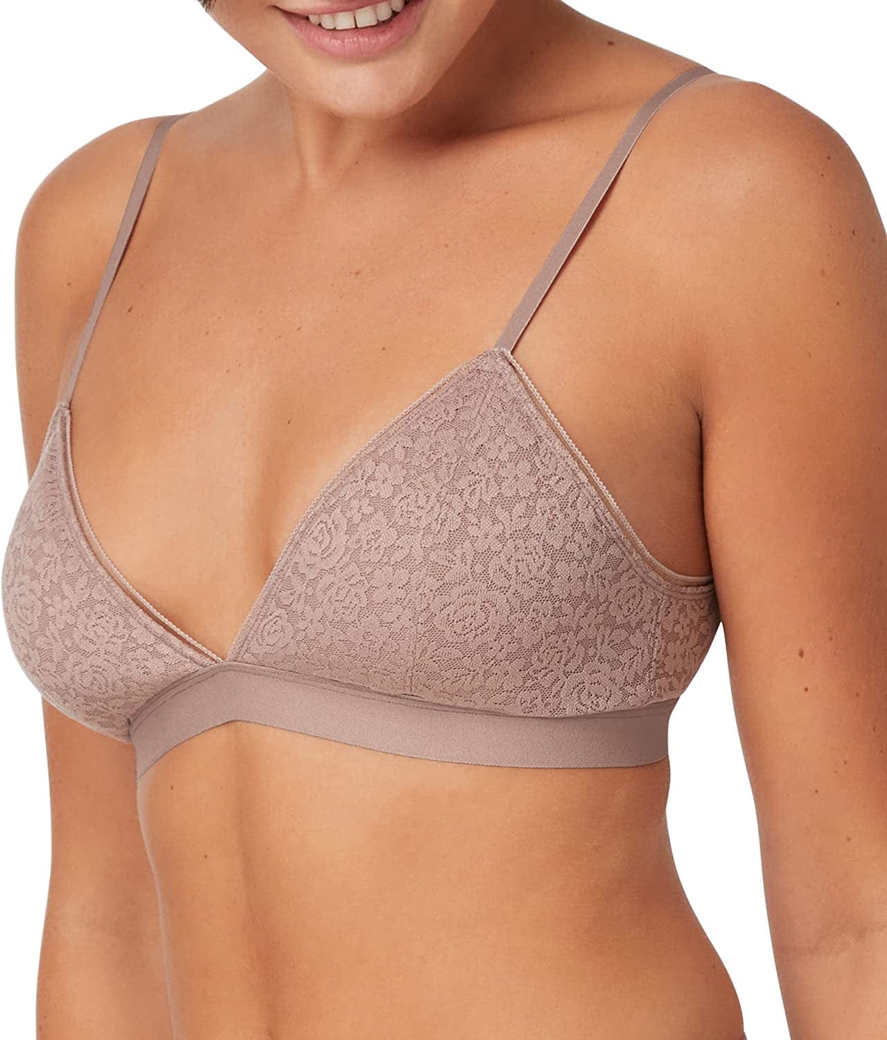 Pure Comfort Stretch-Lace Bralette, Wireless Triangle Demi Bralette with Removable Cups, Comfortable Bra Iced Mocha / X-Large