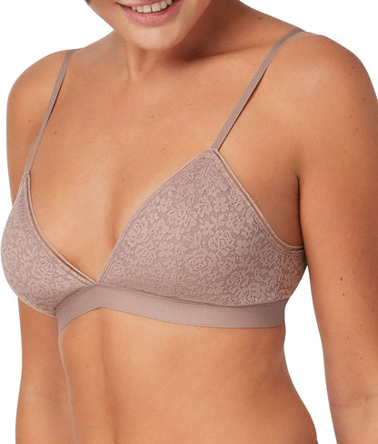Pure Comfort Stretch-Lace Bralette, Wireless Triangle Demi Bralette with Removable Cups, Comfortable Bra Iced Mocha / X-Large