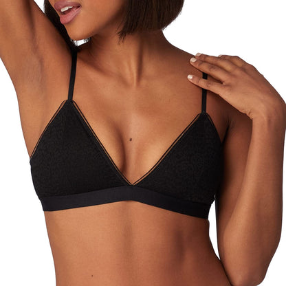 Pure Comfort Stretch-Lace Bralette, Wireless Triangle Demi Bralette with Removable Cups, Comfortable Bra Black / X-Large