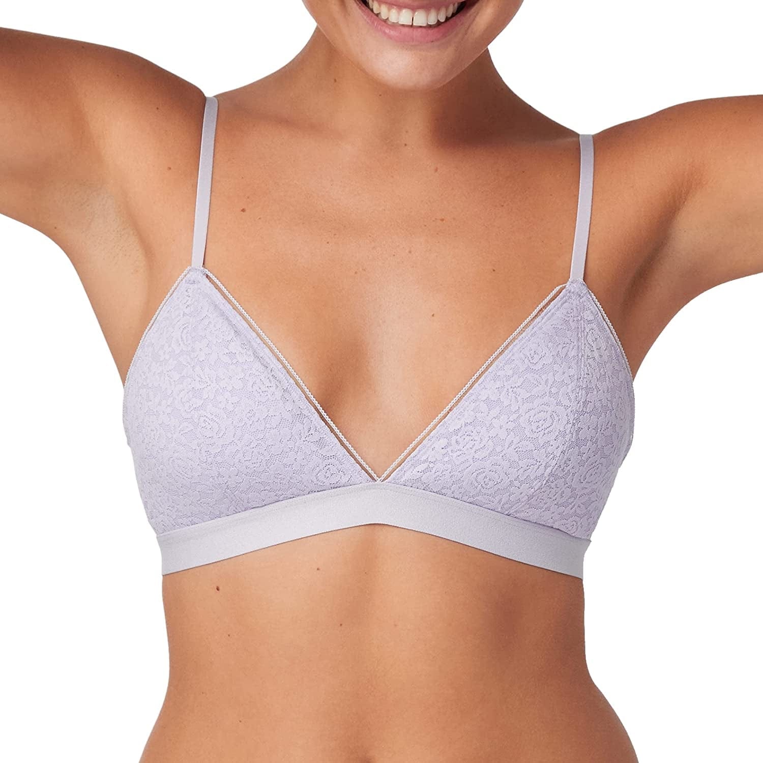 Pure Comfort Stretch-Lace Bralette, Wireless Triangle Demi Bralette with Removable Cups, Comfortable Bra Urban Lilac / Large