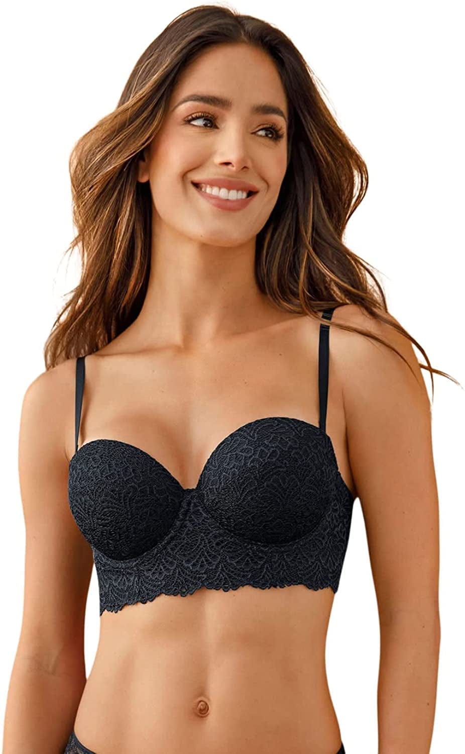 Push up Laced Balconette Bras for Women with Contour Cups & Wide Underbust Band Black / 36B