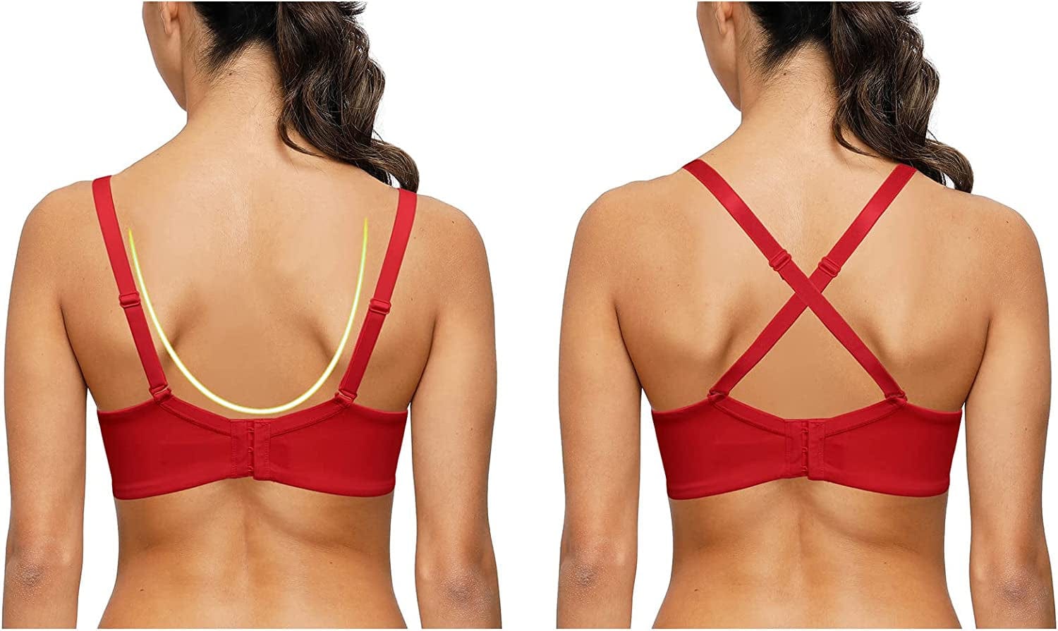 Push up Thick Padded Plunge Underwire T Shirt Lace Bra Lift Support for Women Add One Cup
