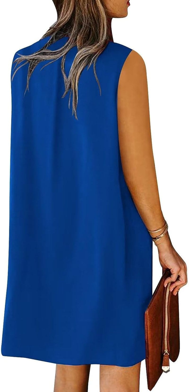 QACOHU Womens V-Neck Sleeveless Simple Solid Color Casual Summer Tanks Dress S-2XL