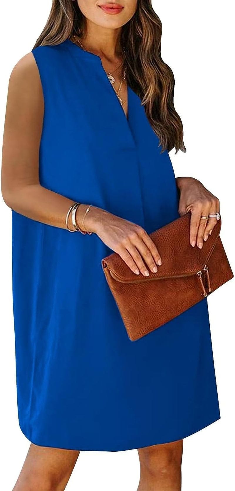 QACOHU Womens V-Neck Sleeveless Simple Solid Color Casual Summer Tanks Dress S-2XL