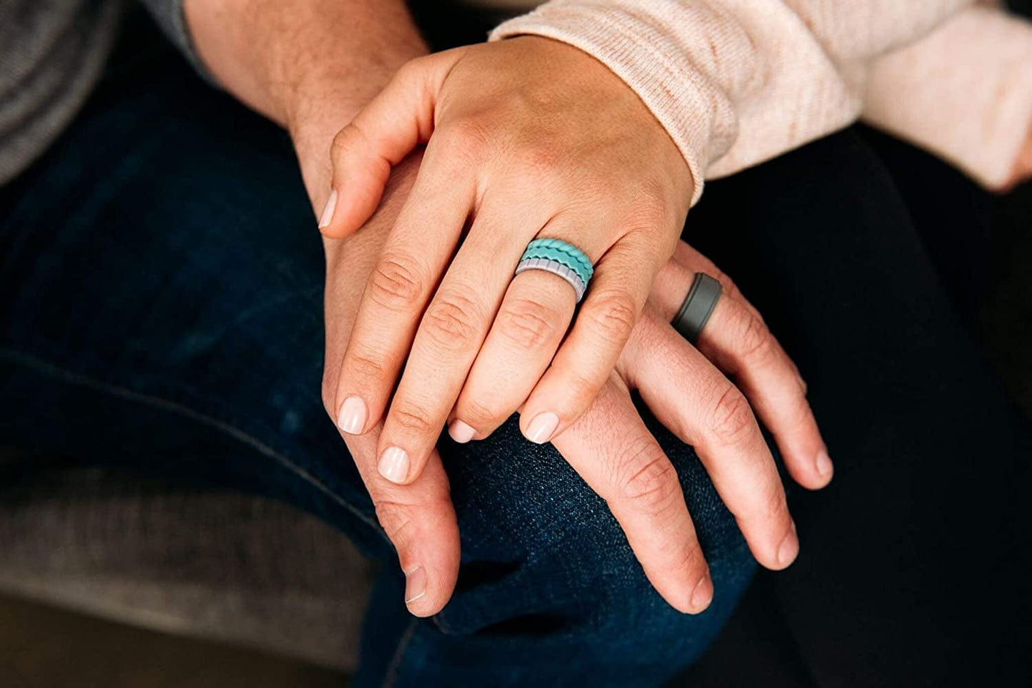 QALO Women'S Stackable Silicone Ring, Aquamarine Blue, Twist, Size 7
