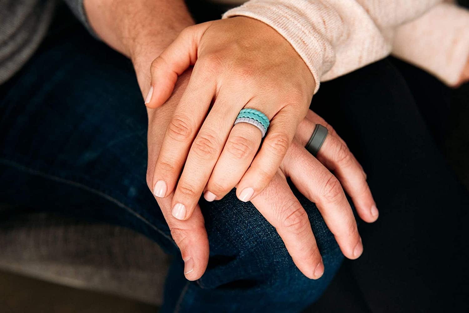 QALO Women'S Stackable Silicone Ring, Aquamarine Blue, Twist, Size 7
