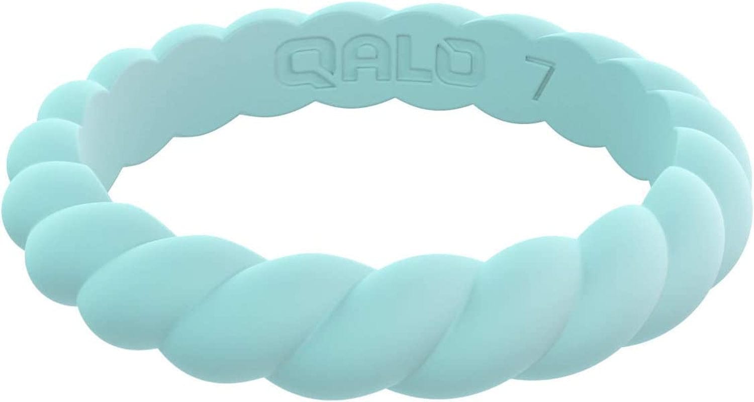 QALO Women'S Stackable Silicone Ring, Aquamarine Blue, Twist, Size 7