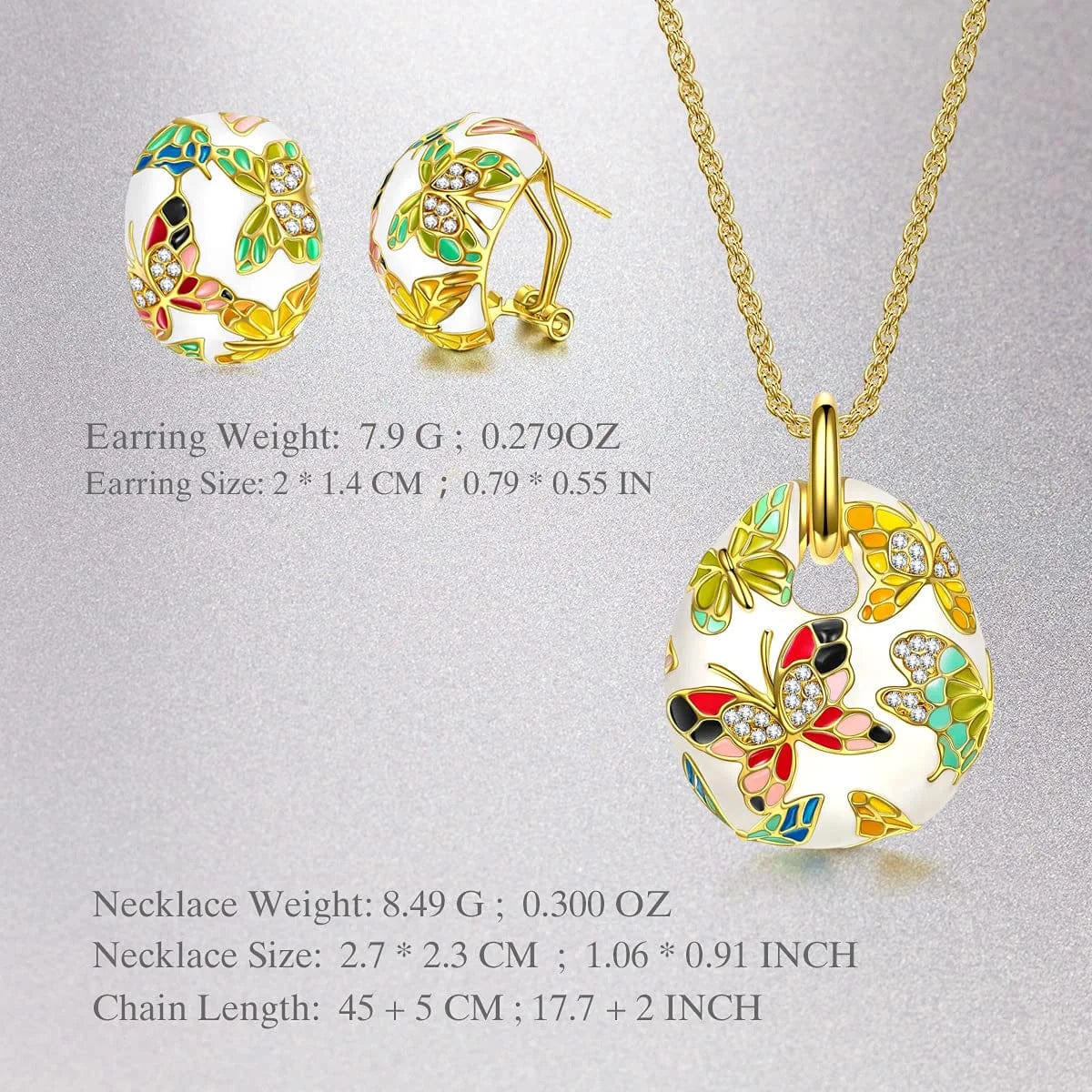 QIANSE "Spring of Versailles" Jewelry Set Gifts for Women, Enamel Butterfly Necklace and Earrings Set, Packaged with Jewelry Box, Christmas Birthday Gifts for Women A_Colorful Butterfly