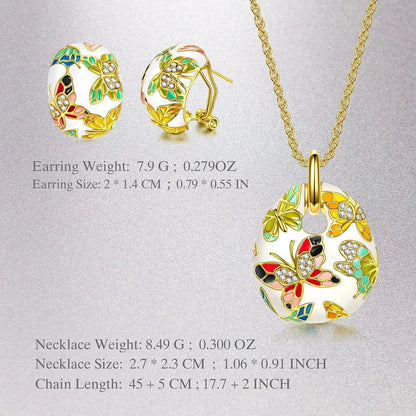 QIANSE "Spring of Versailles" Jewelry Set Gifts for Women, Enamel Butterfly Necklace and Earrings Set, Packaged with Jewelry Box, Christmas Birthday Gifts for Women A_Colorful Butterfly