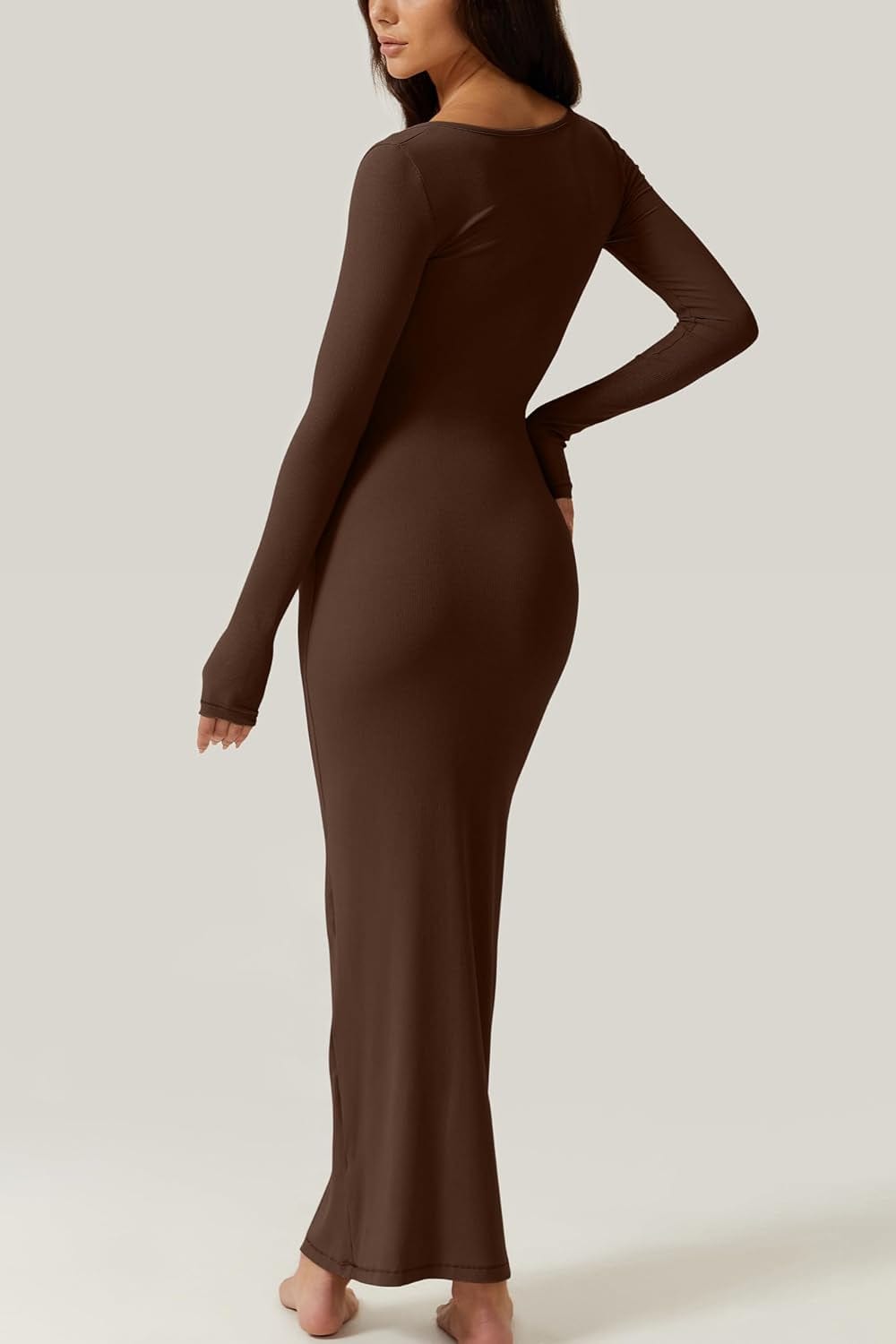 QINSEN Women'S Long Maxi Dress Square Neck Long Sleeve Ribbed Bodycon Lounge Dresses