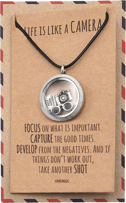 Quan Jewelry Cute Vintage Camera Miniature Jewelry for Women, Photography Gifts Necklace - with Black Cord