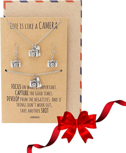 Quan Jewelry Cute Vintage Camera Miniature Jewelry for Women, Photography Gifts Camera Set - Silver