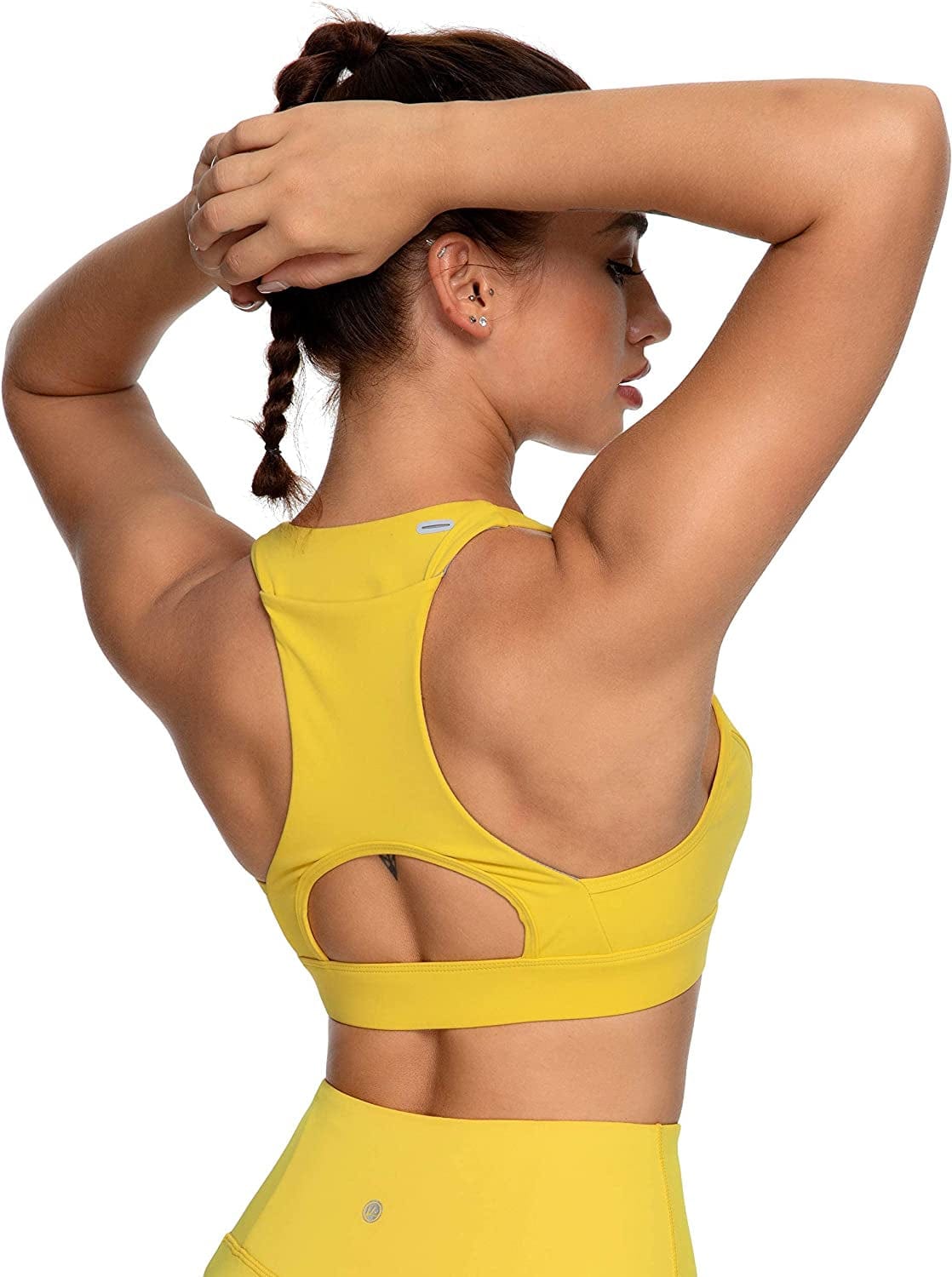 QUEENIEKE Women'S Medium Support Back Pocket Energy Sport Bra Cotton Feel 70927 Mimosa / Small