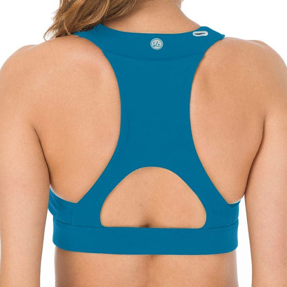 QUEENIEKE Women'S Medium Support Back Pocket Energy Sport Bra Cotton Feel 70927 Sea Blue Back Pocket / Small