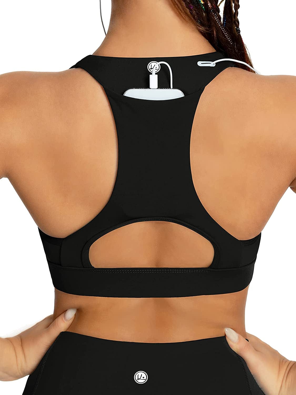 QUEENIEKE Women'S Medium Support Back Pocket Energy Sport Bra Cotton Feel 70927 Black / Large
