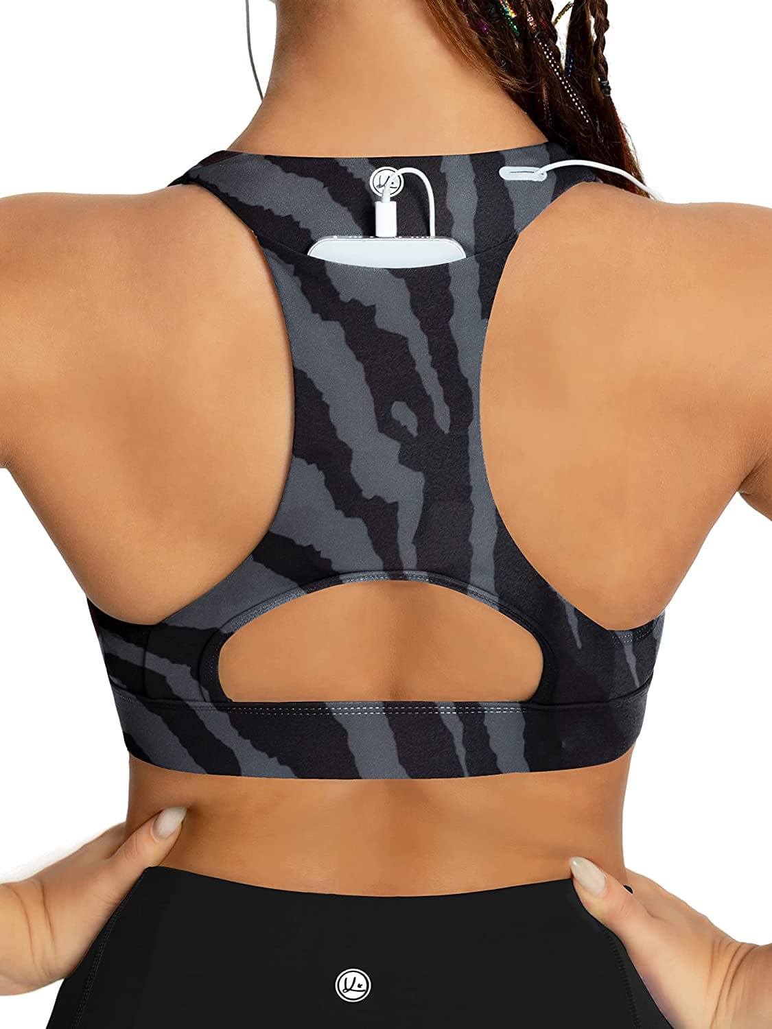 QUEENIEKE Women'S Medium Support Back Pocket Energy Sport Bra Cotton Feel 70927 Trooper Leopard Print / X-Small