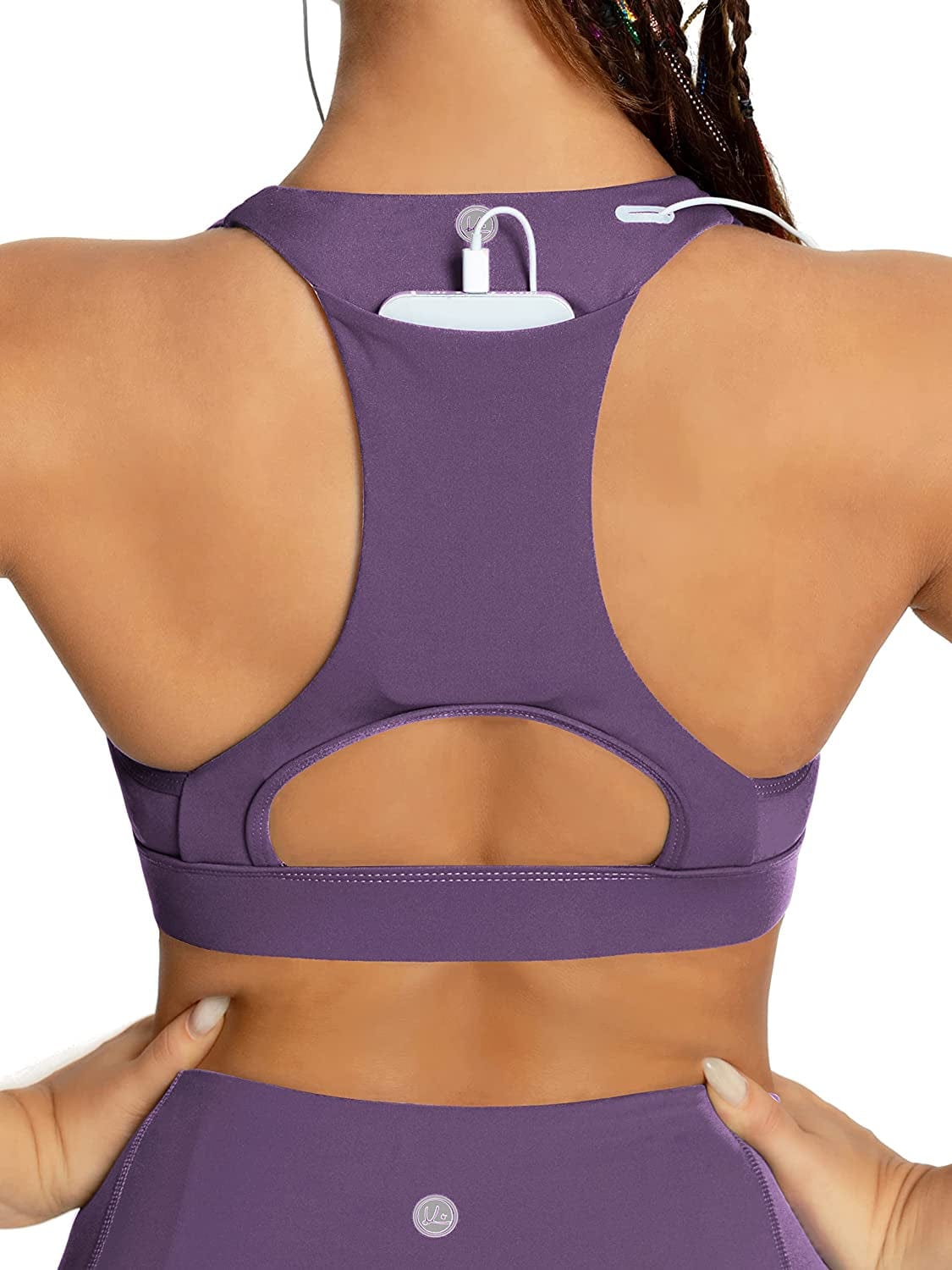 QUEENIEKE Women'S Medium Support Back Pocket Energy Sport Bra Cotton Feel 70927 Grape Jam / Medium