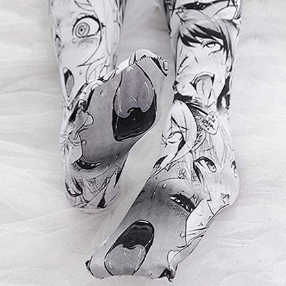 Quker Bean Lolita Japanese Manga Anime Ahego Face Micro Bikini Bra and Thong Set Thigh High Stockings Outfits Gray