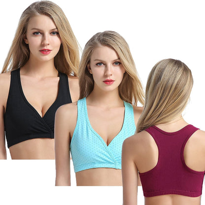 Racerback Maternity Nursing Sleep Bra Cotton Breastfeeding Bralette 3-Pack A-black/Burgundy/Mint Green 3pack / Medium