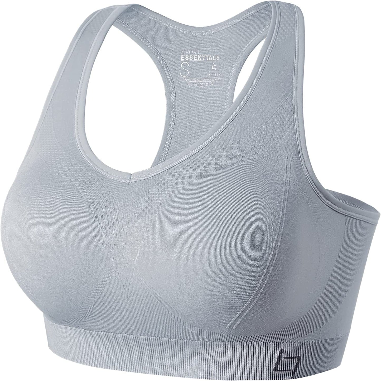 Racerback Sports Bras for Women - Padded Seamless High Impact Support for Yoga Gym Workout Fitness D3-silver Grey / Large