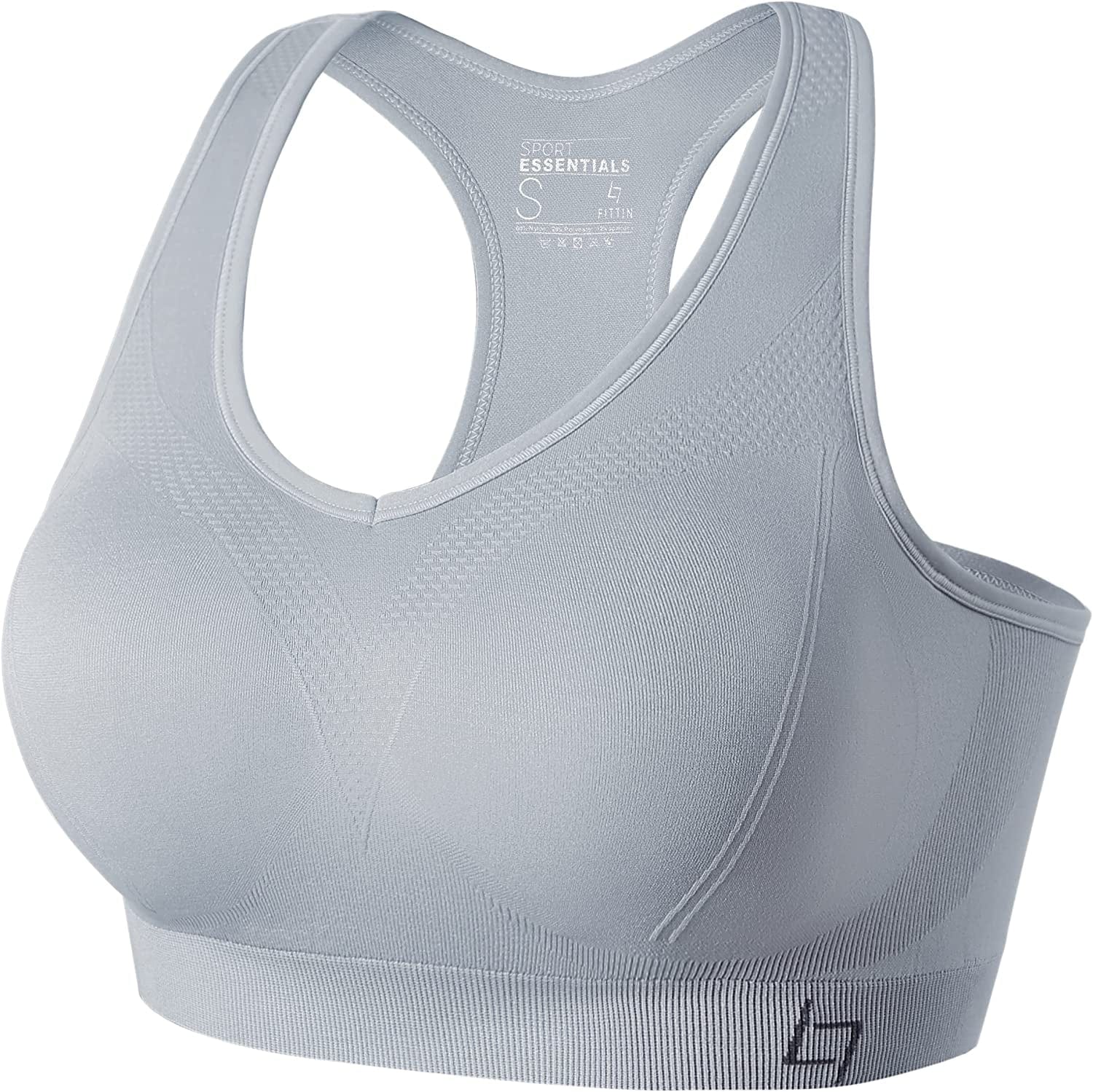 Racerback Sports Bras for Women - Padded Seamless High Impact Support for Yoga Gym Workout Fitness D3-silver Grey / Large