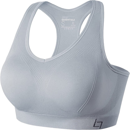 Racerback Sports Bras for Women - Padded Seamless High Impact Support for Yoga Gym Workout Fitness D3-silver Grey / Large